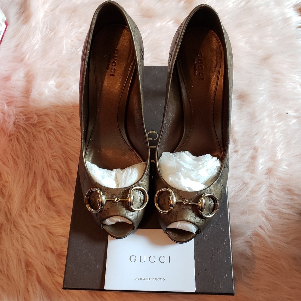 Authentic Gucci Monogram Embossed Pumps
